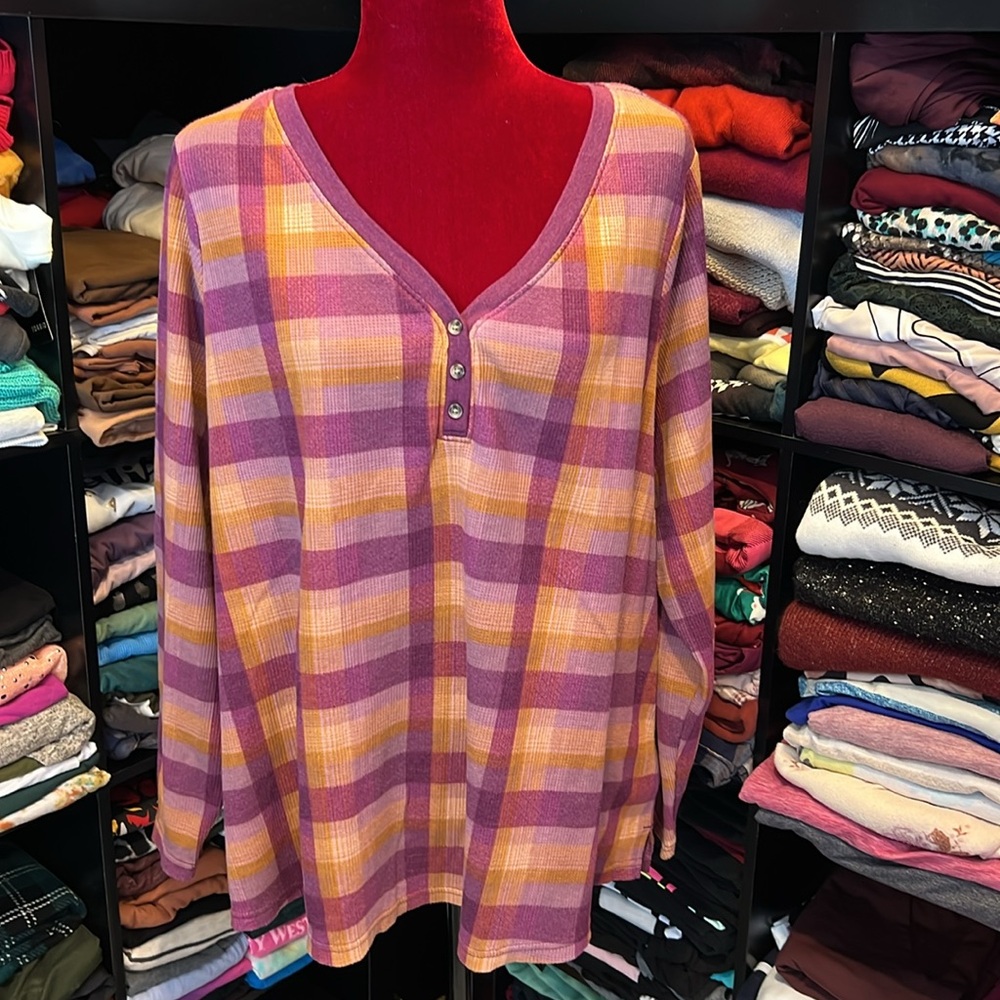 #118. 🪷.Plaid long sleeve shirt. Terra & Sky 3x